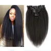 Extension de cheveux humains crépus bouclés avec clips, cheveux crépus lisses, vierges Remy, noirs naturels, 100g 120g, 7 pièces/sac