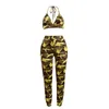 Women's Tracksuits Camouflage 2 Piece Set Women Two Outfits Bra Crop Tops Button Zip Skinny Long Pants Ladies Suit Sexy Club Clothing