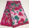 5Yards/pc Wonderful fuchsia and green flower french net lace with rhinestone african mesh lace fabric for dress CF21-2