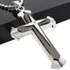 Collier pendentif croix à trois couches de bijoux pour hommes européens et américains fourchette distincte noir bleu