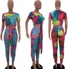 Kvinnor Casual Two Piece Set Top och Byxor Tracksuit Plus Storlek Tie Dye Print Crop Top och Pants Set Summer 2 Piece Outfits