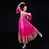 Indien scen bär uygur etniska stilar kostym kvinna folk dansande kläder elektiv dam broderi blå lång klänning