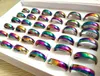 50pcs Shiny Rainbow Color 6mm Width Comfort-fit Quality Men Women Stainless Steel wedding Rings Wholesale Trendy Jewelry Bulk lot Brand New