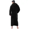 Plus -storlek Mens Bathrobe vinter förlängd PLUSH SHALK KLÄNNINGAR MANA SOLID FÄRG Långärmad mantel med huva för hemkläder