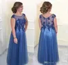 2019 Zarif Mavi Illusion anne Gelin Elbiseler Örgün Vaftiz Anası Kadın Giyim Akşam Düğün Konuk Kıyafeti Artı Boyutu Custom Made