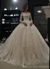 Ballkleid-Brautkleider mit Spitze, schulterfrei, Applikation, bodenlang, lange Ärmel, Sweep-Zug, rückenfrei, Brautkleid in Übergröße, Brautkleider