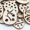 Wooden Craft Easter Eggs DIY Wood Chips Hanging Ornaments Easter Party Decoration DIY Wood Craft 50pcs /Pack