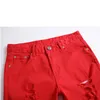 Jeans con cerniera caviglia jeans slim dritta buco angosciato jeans strappato uomini pantaloni da jogger magro rosso bianco rosso