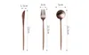 Rose Gold Dinnerware Set Porslin Gaffelkniv Sked Matte Rose Gold Western Metal Rostfritt Stål Middag Kniv Fork Patesware Sets