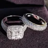 Moonso trendy Luxury 925 Sterling Silver Wedding Ring Set band for bridal girls and Women ladys love couple pair jewelry R3400