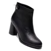Krótkie ciepłe buty zimowe futro czarny chunky blok botki faux kobiety kostki buty okrągłe palce wodoodporne wysoki obcas