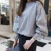 Blusas das mulheres camiseta Estilo coreano listrado blusa mulheres 2021 outono inverno longa manga tops e borboleta roupa feminina1
