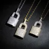 Hip Hop Solid Lock Pendentif Collier 18k Or Véritable Platine Plaqué Bling Plein Zircon Collier Bijoux