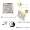 Micro Pave Cubic Zirconia Ice Out Geometrci Square Stude Earring Mężczyźni Kobiety Bling CZ Kolki Hip Hop Rapper Jewelry 278J