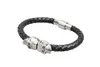 Bracciale a fascia in pelle intrecciata Bracciale da uomo punk gotico Teschio in acciaio inossidabile al titanio massiccio diametro 8 mm OroRosaArgentoColore nero13538722