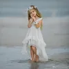 Tanie bohemian High Low Flower Girl Sukienki na plażowe konkursy ślubne suknie