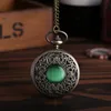 Montre de poche à Quartz en Bronze Vintage, collier vert, pendentif pour hommes et femmes, cadeau pour hommes et femmes, montre 217h