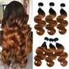 Brazylijski Ombre Human Hair Wiązki Dwa Tone Ciało Fala Dziewiczy Włosy 3 Wiązki Remy Human Hair Extension 1B / 30 Średni brązowy / Średni Auburn