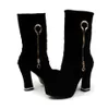 Rozmiar 33 do 42 43 Black Suede Gold Zip Mid Calf Platform Chunky Obcasy Designer Botki Luksusowe Designer Women Boots Przyjdź z pudełkiem