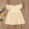 Bébé fille vêtements solide enfant en bas âge filles robes poche manches volantes enfants princesse robe boutique enfants tenue été bébé vêtements DW5388