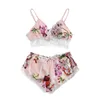 Mode 2019 Sommer Frauen Sexy Spitze Trim Floral Print Satin Unterwäsche Set Wireless Dessous Femme Bh Boho Dessous