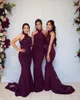 Dark Purple Halter Bridesmaid Dresses Long 2020 Mermaid spetspärlor Formell elegant kvällsklänning Prom Party Wedding Gästklänning BR7564025