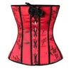 Women Red Christmas Cosplay Office Lady Costume Floral Lace-up Overbust Corset and Skirt Set Fashion Plastic Boned Bustier Dancing Outfit