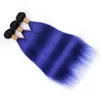 Malaysian Menschliches Haar dunkelblau Ombre Körper-Wellen-Webart-Bundles 3Pcs mit Schließung # 1B / Blau Ombre Haar-Einschlagfaden mit 4x4 Frontseiten-Spitze-Schliessen
