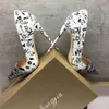 Hot Sale-Fashion New Pointed High-heeled Exquisite Black and White Graffiti Elegant Single Shoes 12cm High Heel Ladies Party Dress Shoes