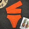 Solid Onregelmatige Schouder Bikini 7 Kleuren Dames Bandage Split Hoge Taille Badmode Badpak Badpak Beachwear OOA6478