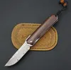 2 Handtag Färger Small Folding Blade Kniv Damascus Steel Blades Rosewood Handle EDC Verktyg med lädermantel