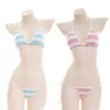 Sexy Kawaii Lingerie Women Stripe Conjunto Bra T-Back G-String BOWS BOWS BIKIN BIKIN CARTO COSPLAY LOLI SCHOOL Girl Shimapan242i