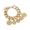 Vintage Coin Heart Lock Charm Bracelet Punk Chain Bracelets Retro Women Female Hip Hop Big Gold Color Pendant Bangle Statement Jewelry