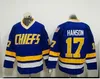 Stitched Hanson Brothers Hockey Jerseys # 16 Jack Hanson # 17 Steve # 18 Jeff Charlestown Chiefs Slap Shot White Blue Movie Hockey Tröjor