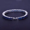 6mm Iced Cubic Zirconia Tennis Chain Armband Silver Män Hip Hop Smycken Koppar Box Clasp Square Red Blue Link 7Inch