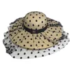 Sombrero de paja de malla de lunares elegante para mujer, sombrero de playa con protección solar de ala ancha, novedad de 2020, sombreros de sol plegables flexibles para mujer