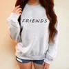 Mulheres Amigos Camisola Inverno Casuais Outono Quente Hoodies Carta Impressão Suave O-pescoço Chique Pullover Preto Cinza Novo