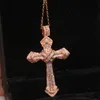 2019 новое прибытие игристое Люкс ювелирные изделия 925 SilverRose золото заполнить крест кулон AAAAA цирконий счастливый угол Ожерелье для женщин подарок