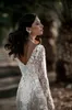 Mermaid Wedding Gorgeous Dresses Lace Appliqued Long Sleeve V Neck Bridal Gowns Sweep Train Robe De Marie