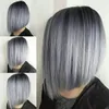 Bob Krótki Srebrny Szary Ludzkie Włosy Peruki dla Kobiet Mieszanka Pixie Cut Wig Naturalny Daily Używaj włosów (Gray Hair)