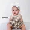 Baby Girl Odzież Romper 100% Bawełna Okrągły kołnierz Rękaweres Plaid Design Romper Girl Niemowlę Letnie Romper Odzież