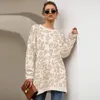 Kobiety Casual Lampart Drukuj Tee Z Długim Rękawem Lady Fashion Crew Neck Dzianiny Oversized Pullover Swetry Topy Mini Bluza Sukienka Luźna