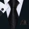Hızlı Kargo Bağları Erkek 100% Ipek Tasarımcılar Moda Siyah Çiçek Kravat Handiya Kol Düğmeleri Mens Resmi Düğün Parti Damat N-5510 Için Setleri