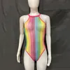 Mesh Zie door één stuk set zwempak sexy halter visnet regenboog badpak zomer mode badmode dame zwempak biquini