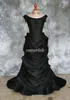 Vintage Black Gothic Mermaid Wedding Dresses Off Shoulder Ruffles Crystals Satin Chapel Train 2019 Victorian Bridal Gowns Costume Dress