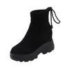 Botas de inverno Mulheres rebanho Ankle Neve Botas Quente Preto Lace-Up Autumn Platform Sapatos Vermelhos Chunky Mulheres Insole Snow Botas 1582W