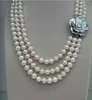 LIVRAISON GRATUITE + triple brins 8-9mm Collier de perles blanches de la mer du Sud australienne 18-22 pouces