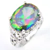 10 Pcs Luckyshine Oval Shiny Rainbow Natural Mystic Topaz Gems 925 Sterling Silver Plated Woman Men Party Rings Jewelry 16*12 mm