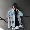 힙합 데님 재킷 큰 편지 낙서 만화 인쇄 패션 청바지 캐주얼 한국 일본 streetwear 캐주얼 빈티지 자켓 남자