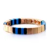 Fashion Women Painted Metal Jewelry Stackable Stack Rainbow Colorful Elastic Stretch Enamel Bead Tile Bracelet